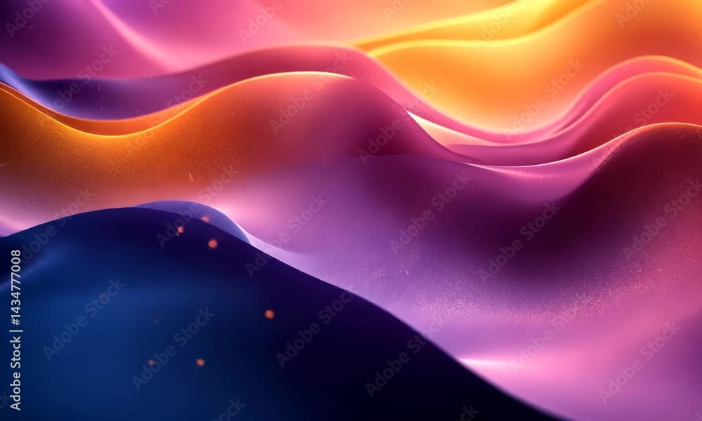 Poster abstract flowing waves background with vibrant colors and subtle particle effects