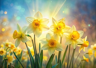 Obraz premium Double Exposure: Daffodil Dreams - Yellow Narcissus Flowers Photography