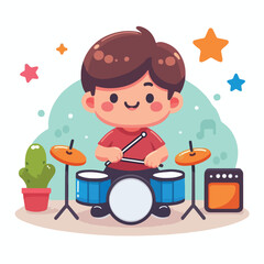vector image of a child playing drums