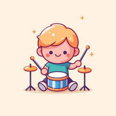 vector image of a child playing drums