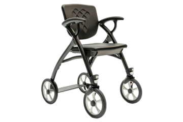 Lightweight, modern rollator walker with comfortable seat for seniors, designed for mobility and support in daily activities. on transparent background