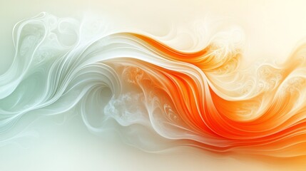 Abstract Orange and White Swirling Waves, Digital Art, Smooth Flowing Lines, Whimsical and Serene