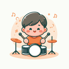 vector image of a child playing drums