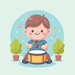 vector image of a child playing drums