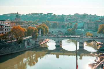 Fototapeta premium Ponte Sisto is a bridge in Rome's historic centre, spanning the river Tiber. It connects Via dei Pettinari in the Rione of Regola to Piazza Trilussa in Trastevere