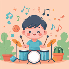 vector image of a child playing drums