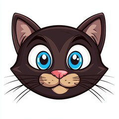 Obraz premium Cartoon cat face with large blue eyes and dark brown fur