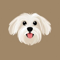 Cartoon illustration of a small white dog with black eyes and nose, pink tongue, and perked ears