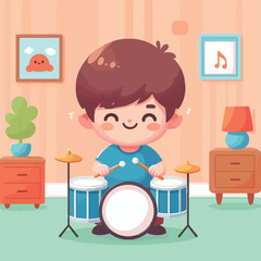 vector image of a child playing drums