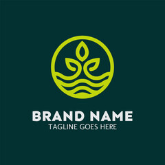 Sprout with three leaves and water root vector design logo template