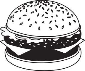 Delicious Burger Clipart: Vector Illustration of Classic Hamburger with Cheese & Sesame Bun
