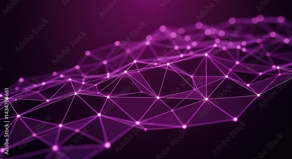 Poster abstract purple network with glowing nodes connecting data points