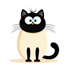 Obraz premium Cartoon cat with white fur, black face, and striking blue eyes sitting upright