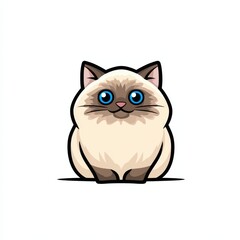 Obraz premium Cartoon cat with large blue eyes and beige fur sitting upright on white background