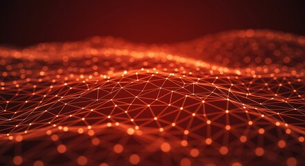 Abstract Network Connecting Dots with Lines in Red-orange Tones