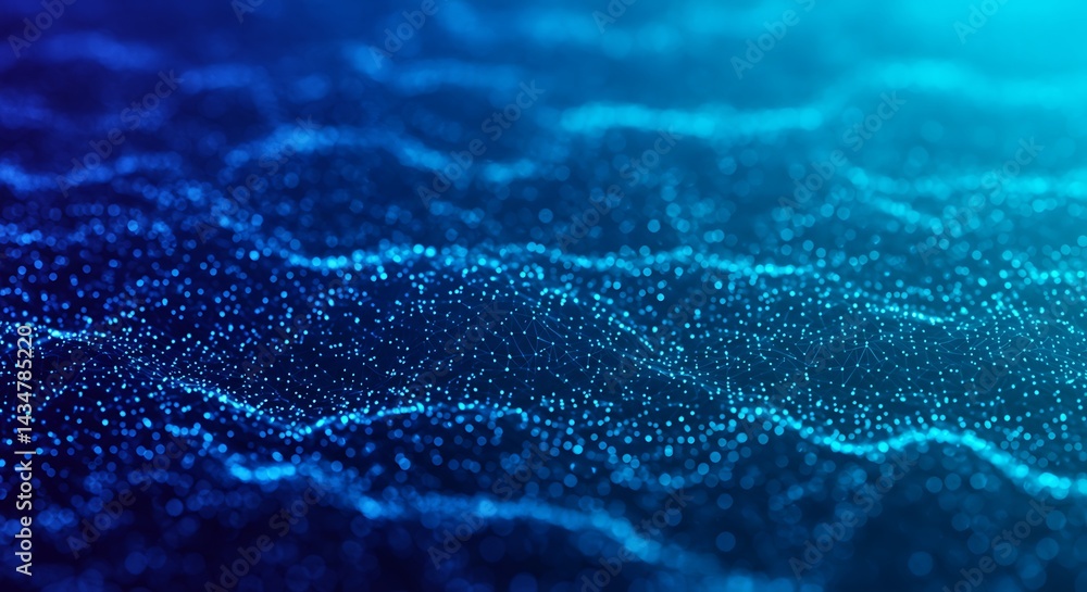 Poster abstract network connection with blue digital dots waving background