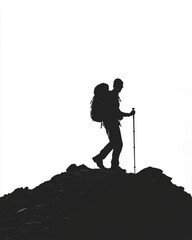 Silhouette hiker trekking mountain peak adventure backpacking hiking outdoor travel exploration trip climb