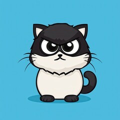 Obraz premium Cartoon cat with black and white fur and an angry expression sitting upright
