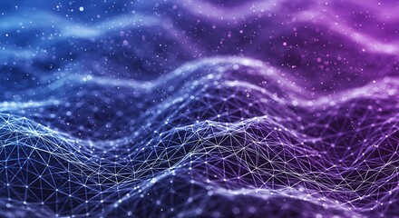 Abstract Network Visualization with Connecting Lines and Nodes in Blue and Purple