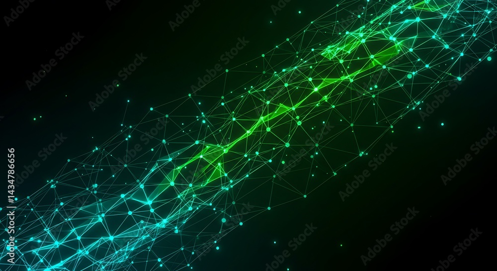 Poster abstract network connection with green and blue lines and dots