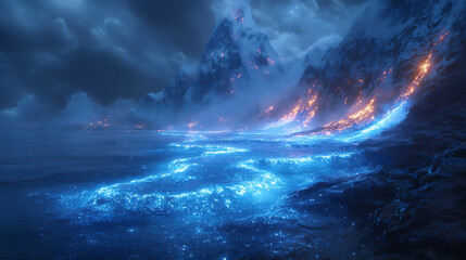 Fototapeta premium bioluminescent tidal pools,