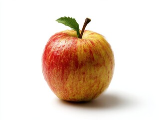 Fresh gala apple with leaf detail on white background