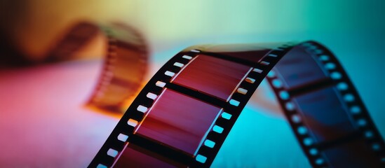 Closeup Of A Curved Film Roll With A Colorful Background