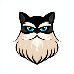 Fototapeta premium Stylized illustration of a cat's face with large blue eyes and black markings