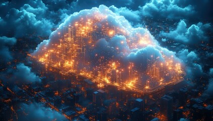 Cloud City with Night Lights, and Aerial View.
