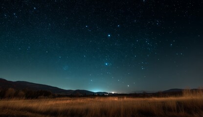 Starry Night Sky Over a Field at Night