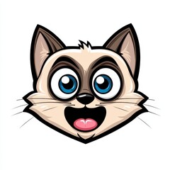 Obraz premium Cartoon cat face with large blue eyes and open mouth on white background