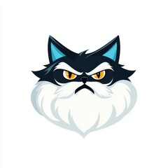 Obraz premium Cartoon illustration of a cat with white fur, yellow eyes, blue ears, and black facial features