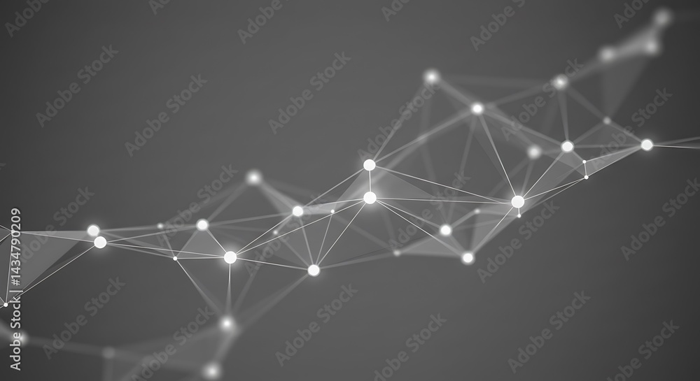 Poster abstract network connection with glowing nodes on dark gray background