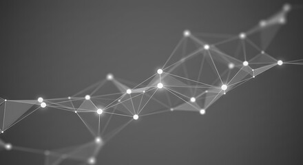 Abstract Network Connection with Glowing Nodes on Dark Gray Background
