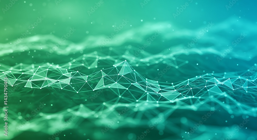Poster abstract network plexus background with connected dots and lines in green