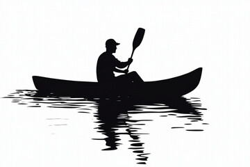 Silhouette of man, kayaking on water, kayaking, kayak sport, kayak activities, water sport.