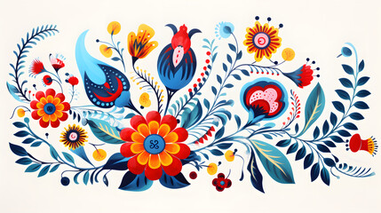 Fototapeta premium hand drawn illustration of eastern folk art fairy tale vintage style flowers background poster decorative painting 