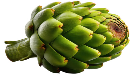 Fototapeta premium Artichoke Close-up: A fresh, vibrant green artichoke sits against a clean background, showcasing its intricate, scale-like exterior and delicate, green hue.