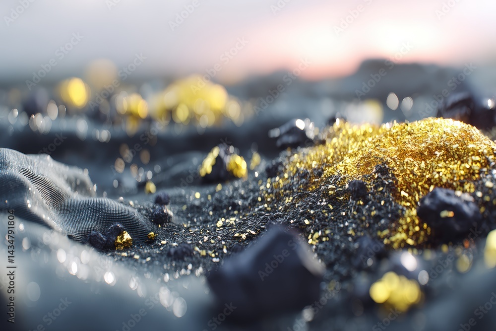 Aufkleber glistening particles on a textured surface with a soft background glow.