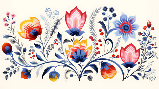 hand drawn illustration of eastern folk art fairy tale vintage style flowers background poster decorative painting 