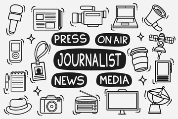 set of journalist doodle good for background, wallpaper, element design, icon, etc © angga