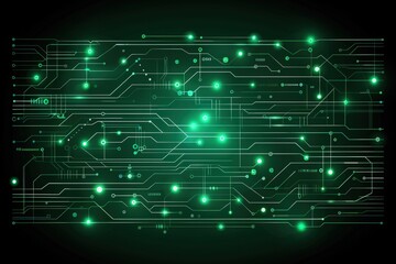 Fototapeta premium Circuit board design with glowing elements on a dark background.