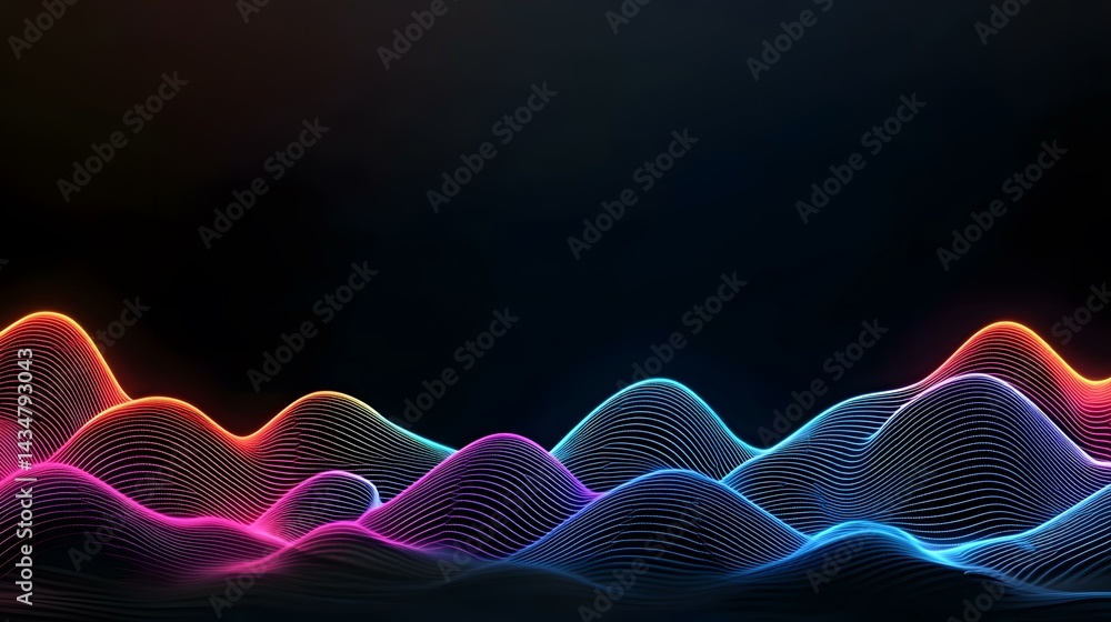 Aufkleber the image contains a dark background with brightly lit, neon-colored lines forming a wave-like patte
