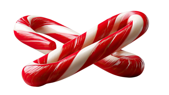 Sweet Holiday Treat: A pair of vibrant candy canes intertwine, their red and white stripes embodying the sweetness and festive spirit of the holiday season.