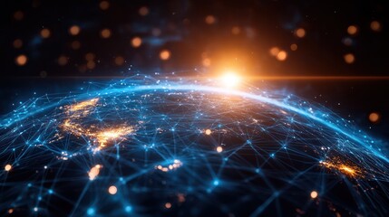 Obraz premium Interconnected world: futuristic network illuminating the earth's sphere