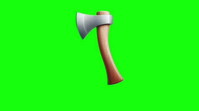 Axe with wooden handle green screen animation motion graphic in 4K high resolution.