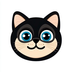 Cartoon illustration of a black cat with blue eyes and cream-colored muzzle
