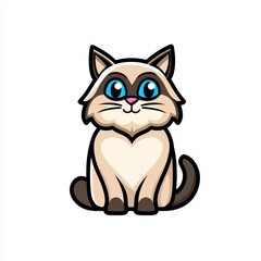 Obraz premium Cartoon cat sitting upright with front paws tucked under body and smiling