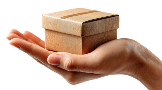 Delivering the Promise: A meticulously crafted miniature box rests gently within a delicate palm, showcasing the care and precision of service.