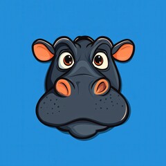 Cartoon illustration of a hippopotamus face with surprised eyes and pink ears